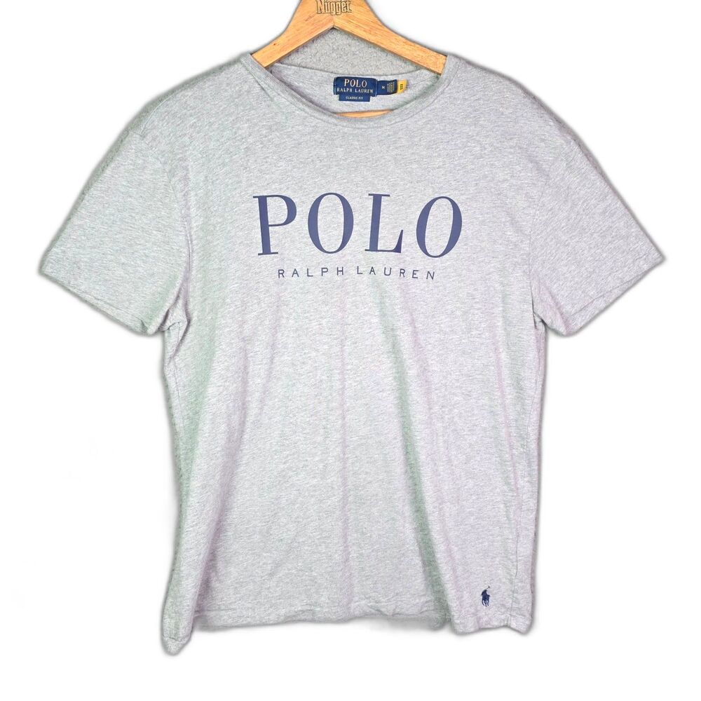Polo Ralph Lauren Gray Logo T Shirt M Classic Fit Spellout Cotton